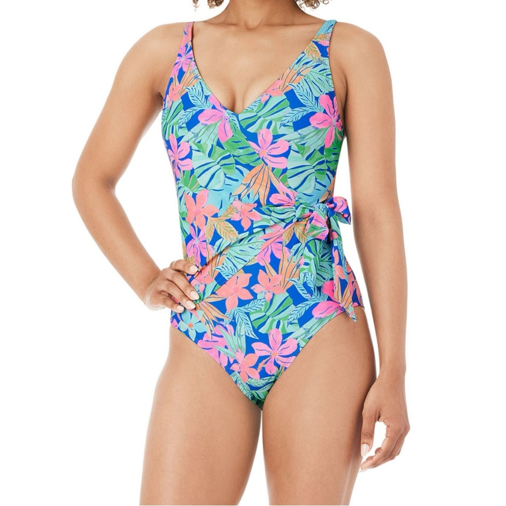 NWT Member’s Mark Floral Tummy Control One Piece Wrap Style Swimsuit